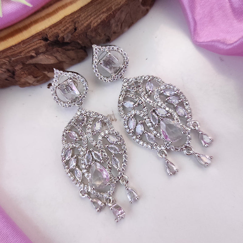 Raj Creations Silver Plated AD Dangler Earrings