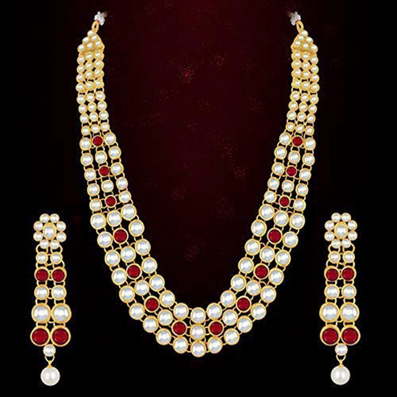 Bhavi Jewels Plated Kundan Stone Long Necklace Set