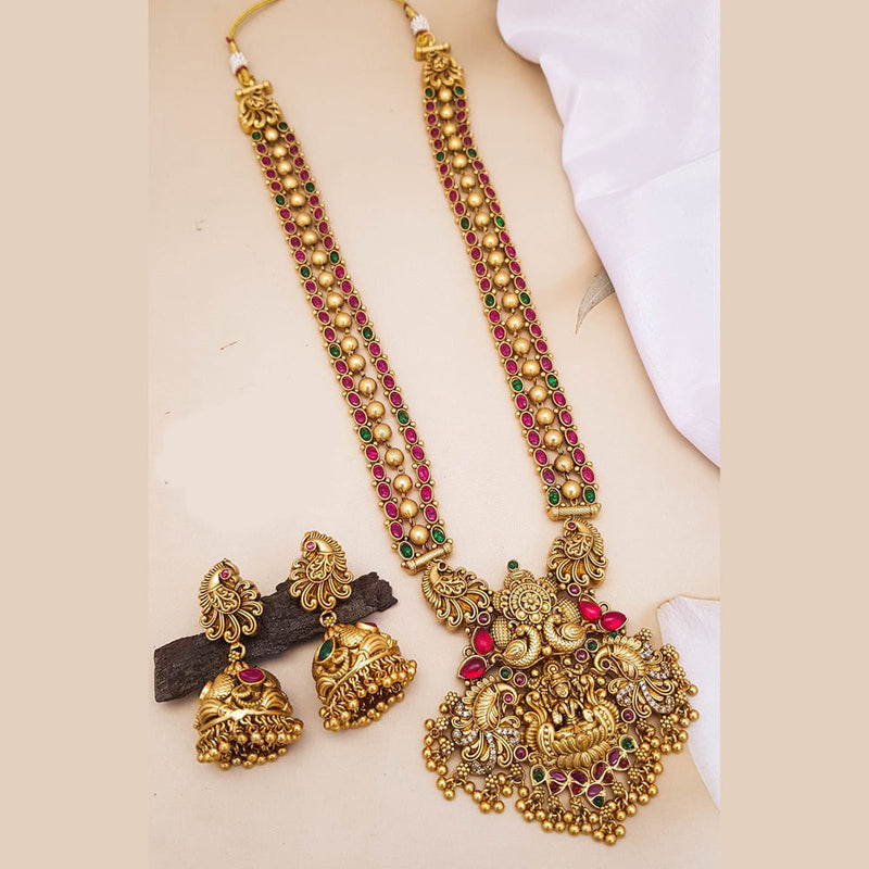 Sangita Creation  Copper Gold  Pota Stone Temple Long  Necklace Set