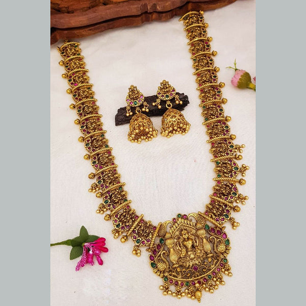 Sangita Creation  Copper Gold  Pota Stone Temple Long  Necklace Set