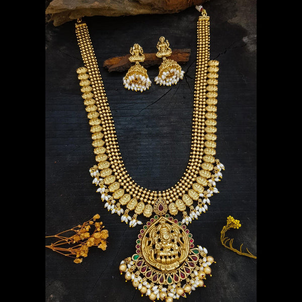 Sangita Creation  Copper Gold  Pota Stone Temple Long  Necklace Set