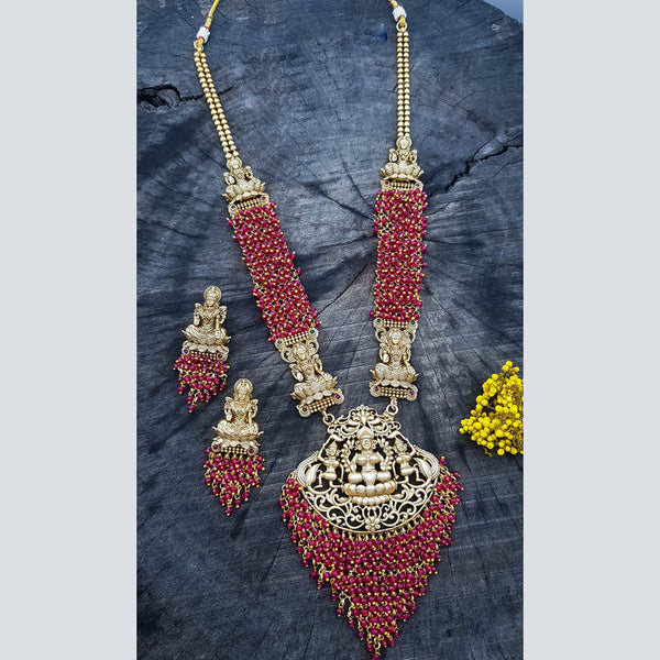 Sangita Creation  Copper Gold  Pota Stone Temple Long  Necklace Set