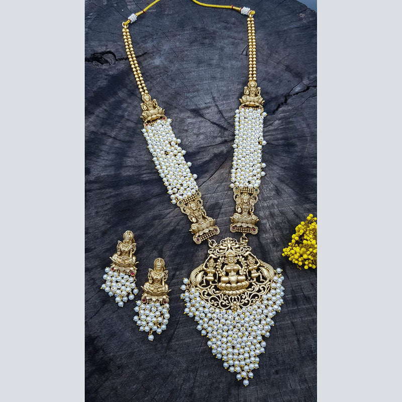 Sangita Creation  Copper Gold  Pota Stone Temple Long  Necklace Set