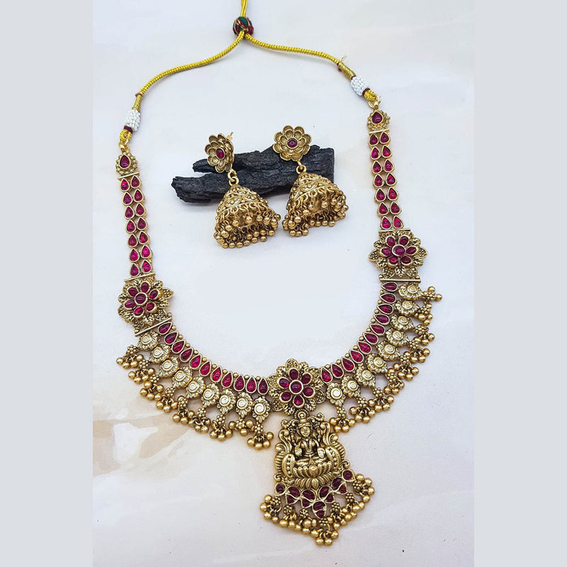 Sangita Creation  Copper Gold  Pota Stone Temple Long  Necklace Set