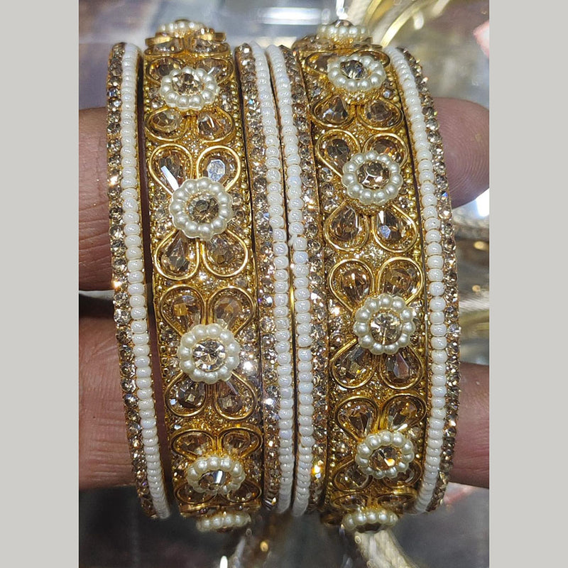 Kiran Bangles Gold Plated Crystal Stone And Pearls Bangles Set