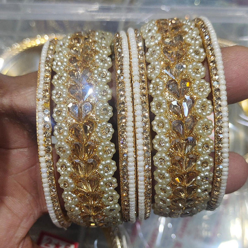 Kiran Bangles Gold Plated Crystal Stone And Pearls Bangles Set