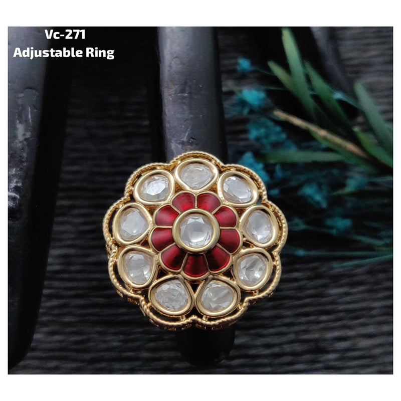 Vivah Creations Gold Plated Kundan Stone Adjustable Ring