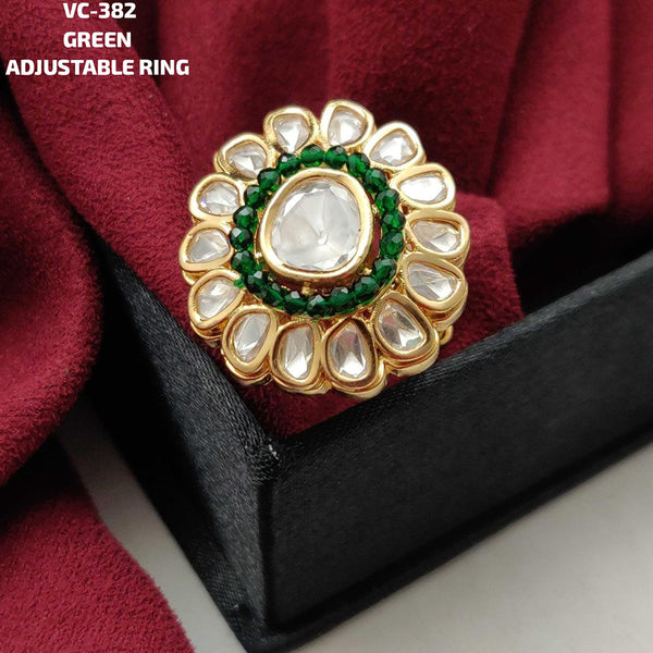 Vivah Creations Gold Plated Kundan Stone Adjustable Ring