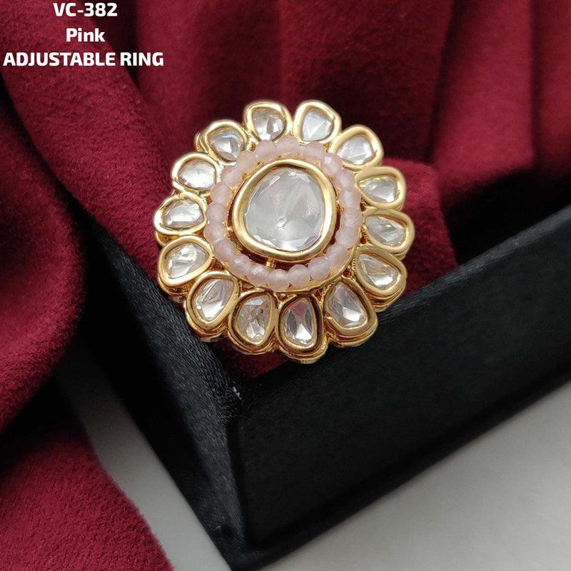 Vivah Creations Gold Plated Kundan Stone Adjustable Ring