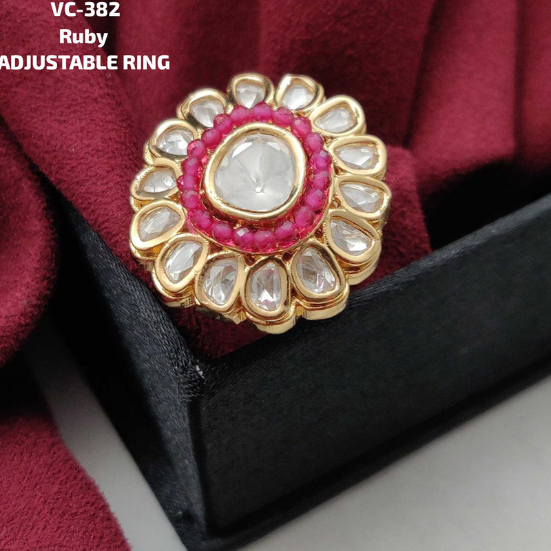 Vivah Creations Gold Plated Kundan Stone Adjustable Ring