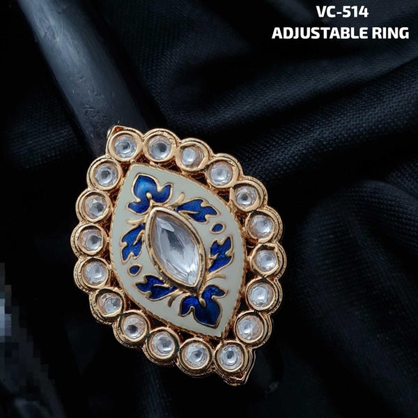 Vivah Creations Gold Plated Kundan Stone Adjustable Ring