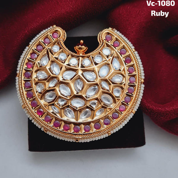 Vivah Creations Gold Plated Kundan Stone Adjustable Ring