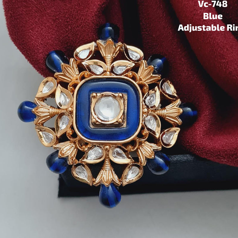 Vivah Creations Gold Plated Kundan Stone Adjustable Ring