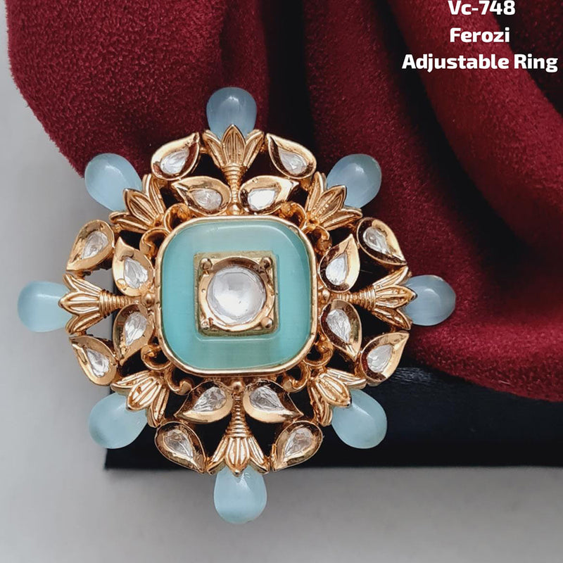 Vivah Creations Gold Plated Kundan Stone Adjustable Ring