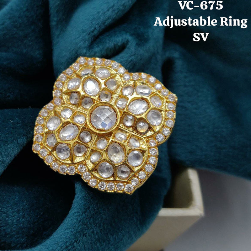 Vivah Creations Gold Plated Kundan Stone Adjustable Ring