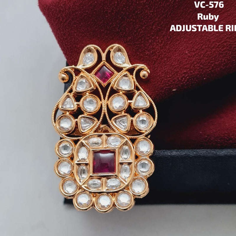 Vivah Creations Gold Kundan Stone Adjustable Ring