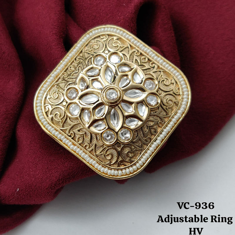 Vivah Creations Gold Plated Kundan Stone Adjustable Ring