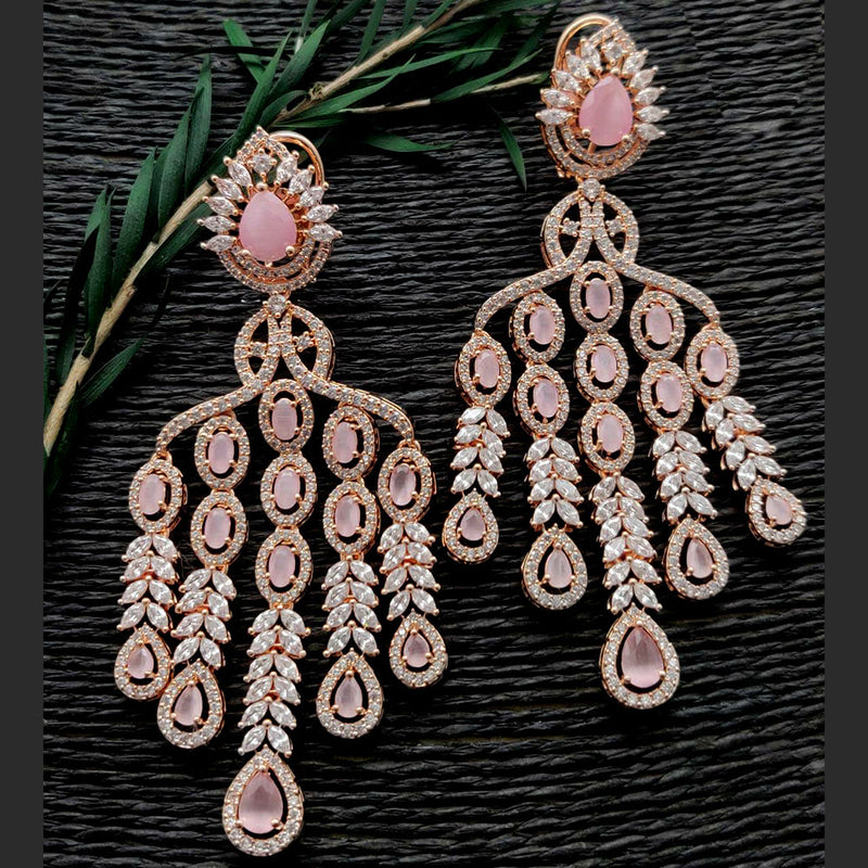 Vivah Creations Rose Gold Plated AD Dangler Earrings