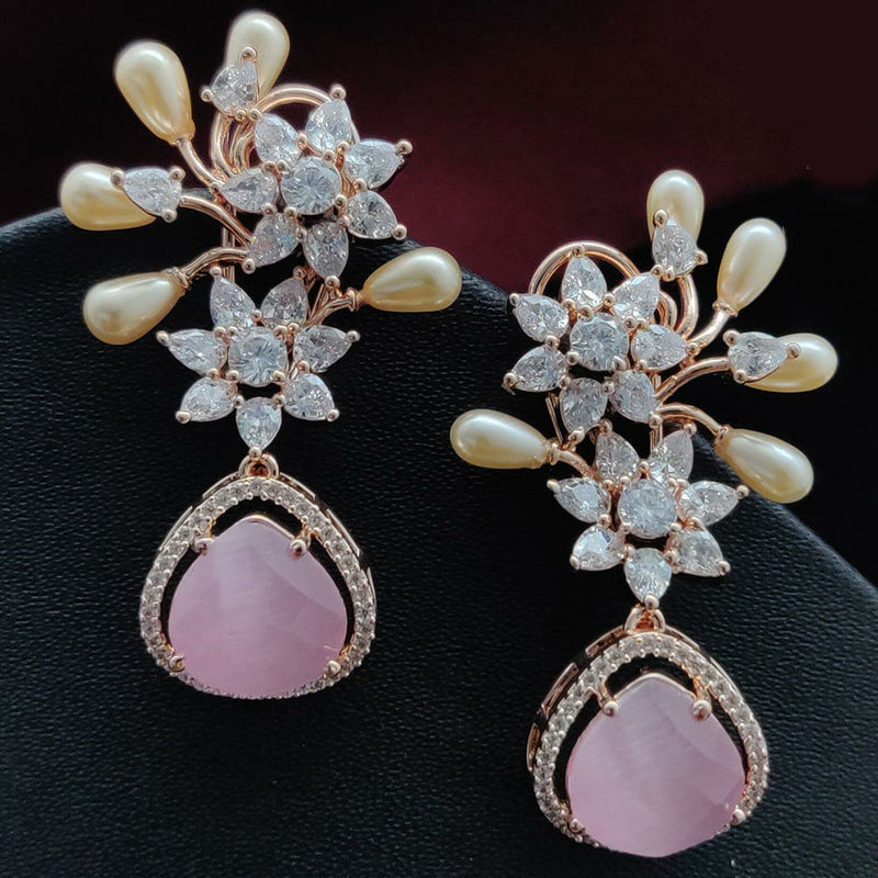 Vivah Creations Rose Gold Plated AD Dangler Earrings