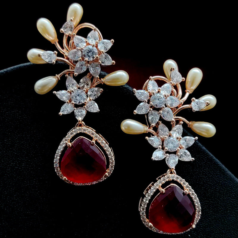 Vivah Creations Rose Gold Plated AD Dangler Earrings