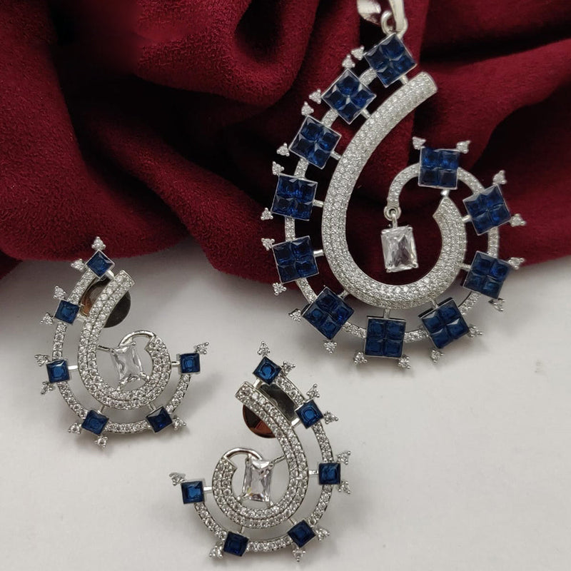 Vivah Creations Silver Plated AD Pendant Set