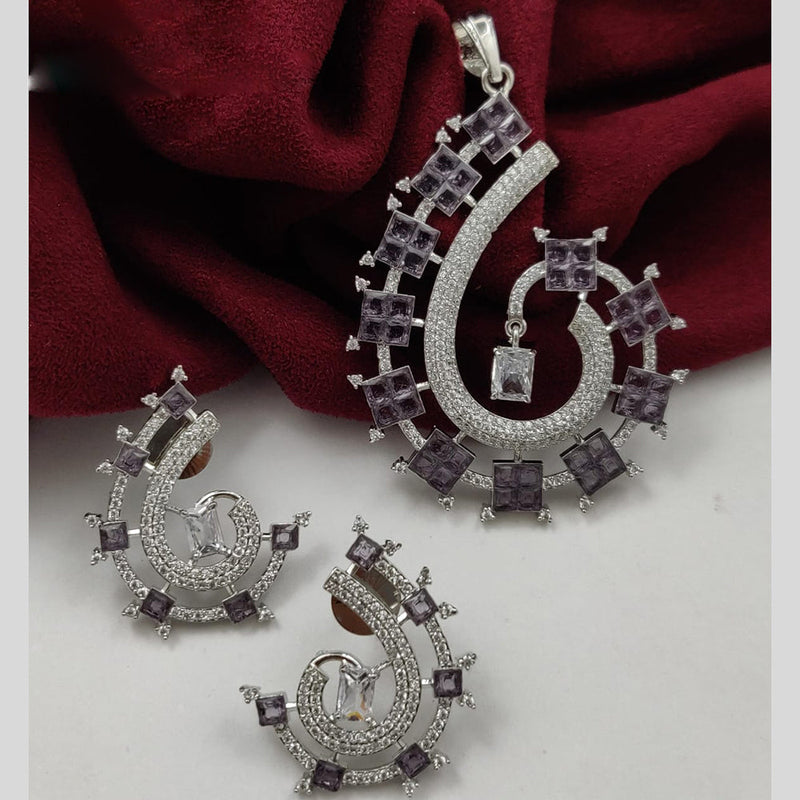 Vivah Creations Silver Plated AD Pendant Set