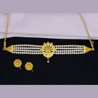 Mahavir Gold Plated Pearl Choker Necklace Set