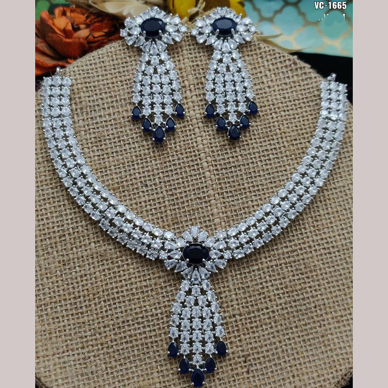 Vivah Creations Silver Plated AD Necklace Set