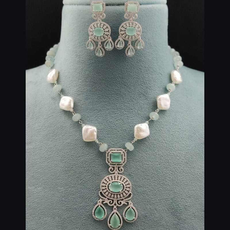 Vivah Creations Silver Plated AD Necklace Set