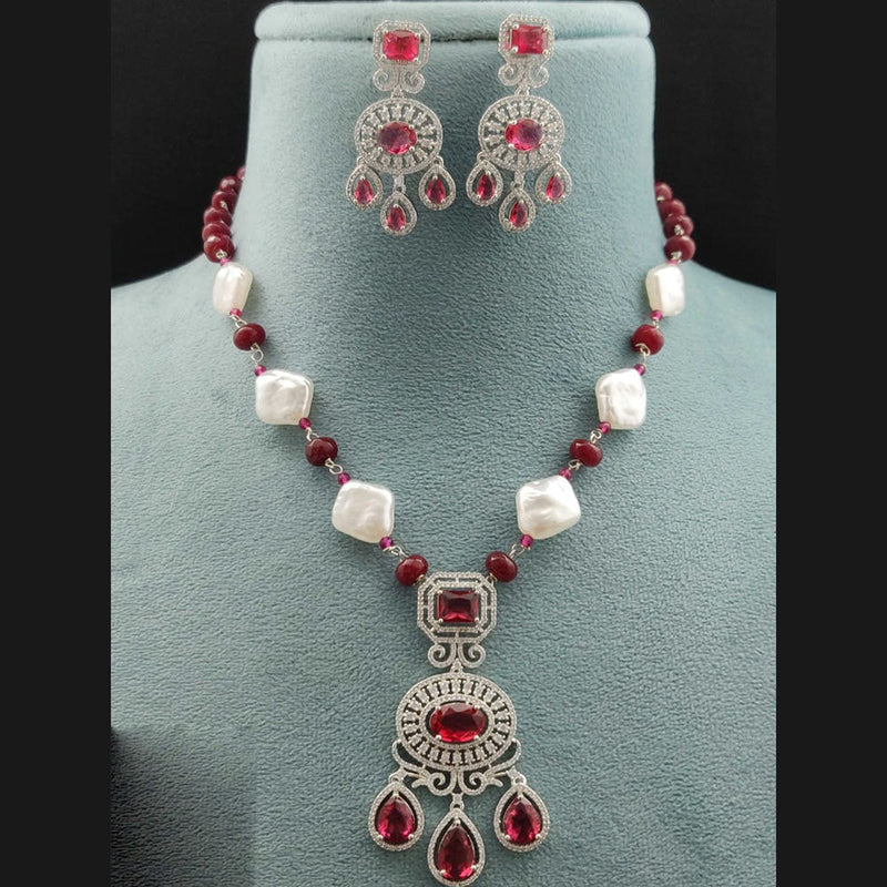 Vivah Creations Silver Plated AD Necklace Set