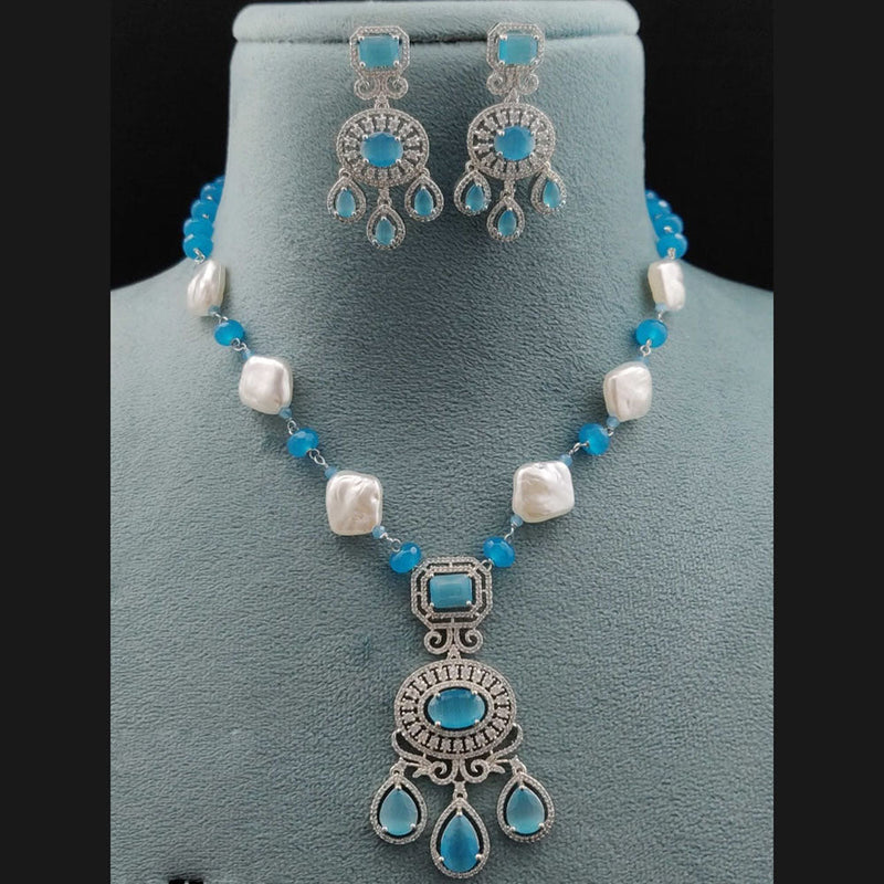 Vivah Creations Silver Plated AD Necklace Set