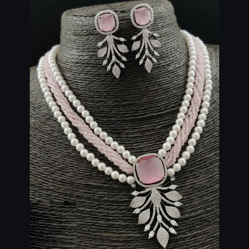 Vivah Creations Silver Plated AD And Pearl Necklace Set