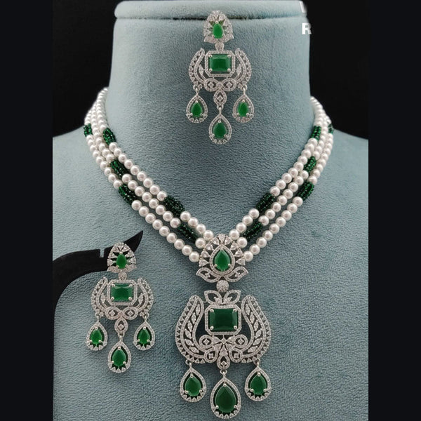 Vivah Creations Silver Plated AD And Pearl Necklace Set