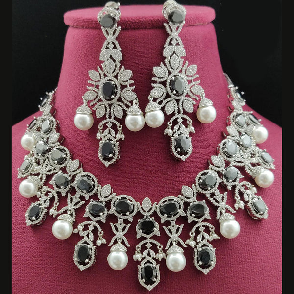 Vivah Creations Silver Plated AD Necklace Set