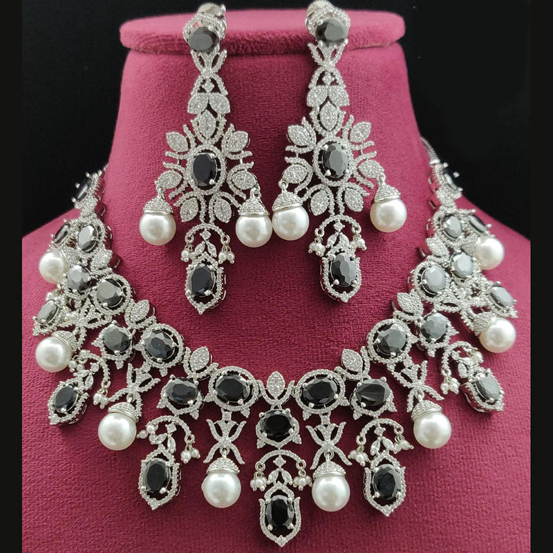 Vivah Creations Silver Plated AD Necklace Set