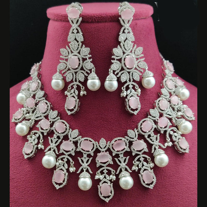 Vivah Creations Silver Plated AD Necklace Set