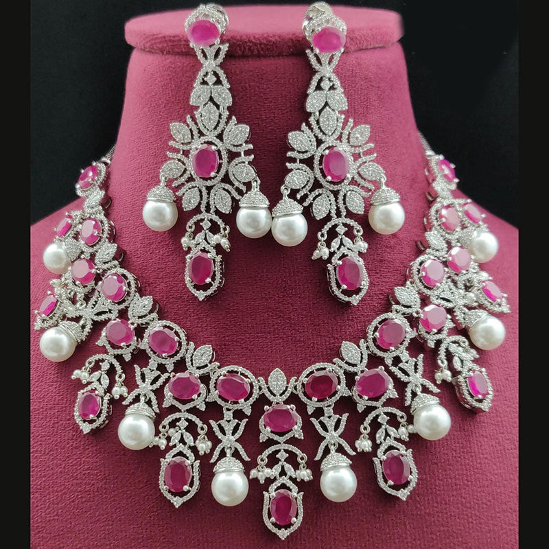 Vivah Creations Silver Plated AD Necklace Set