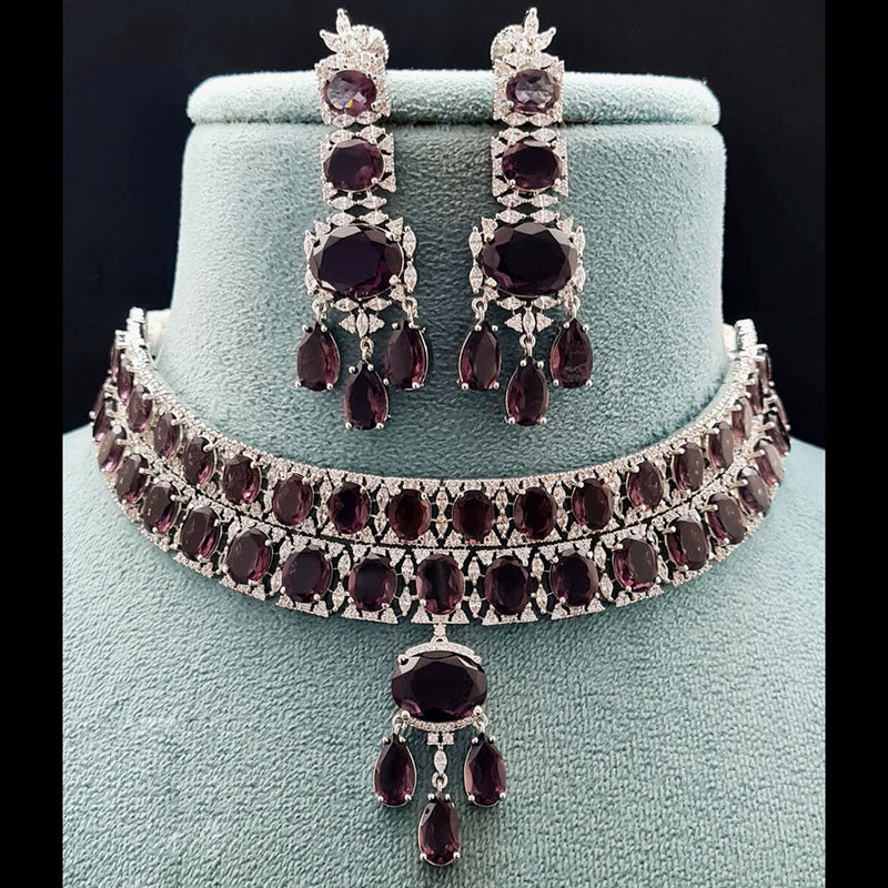 Vivah Creations Silver Plated AD  Choker Necklace Set