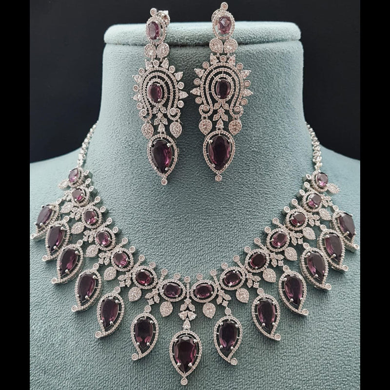 Vivah Creations Silver Plated AD Necklace Set