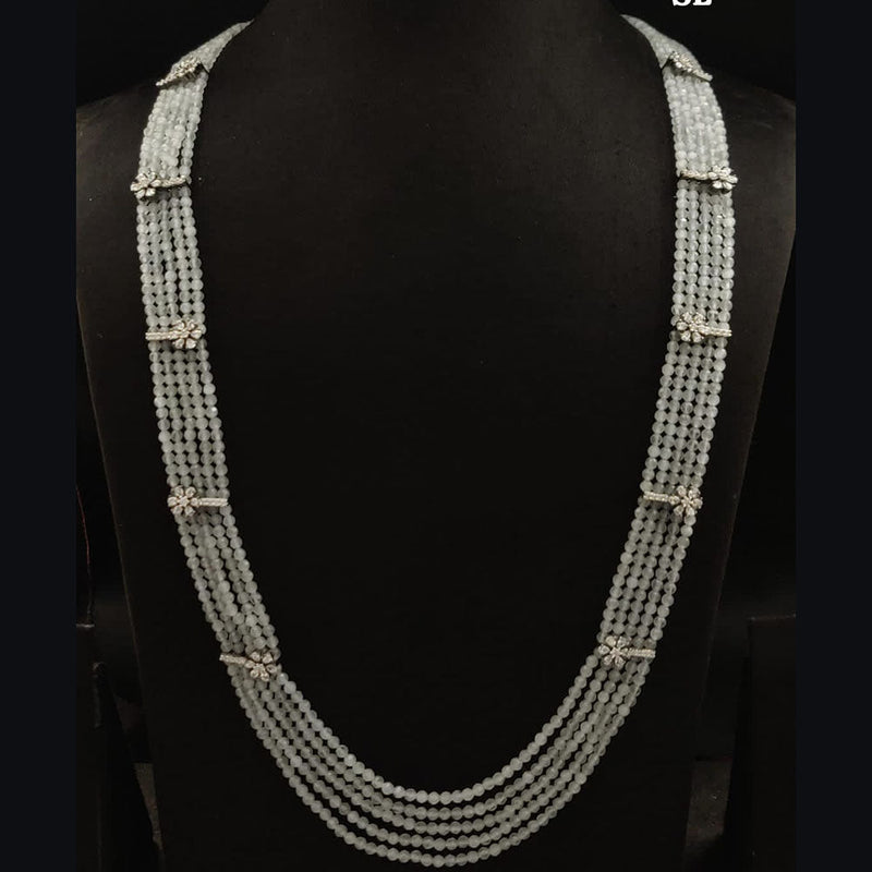 Vivah Creation Silver Plated AD And Pearls Multi Layer Long Necklace