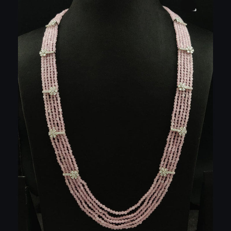 Vivah Creation Silver Plated AD And Pearls Multi Layer Long Necklace