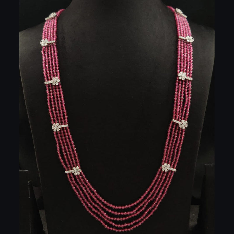 Vivah Creation Silver Plated AD And Pearls Multi Layer Long Necklace