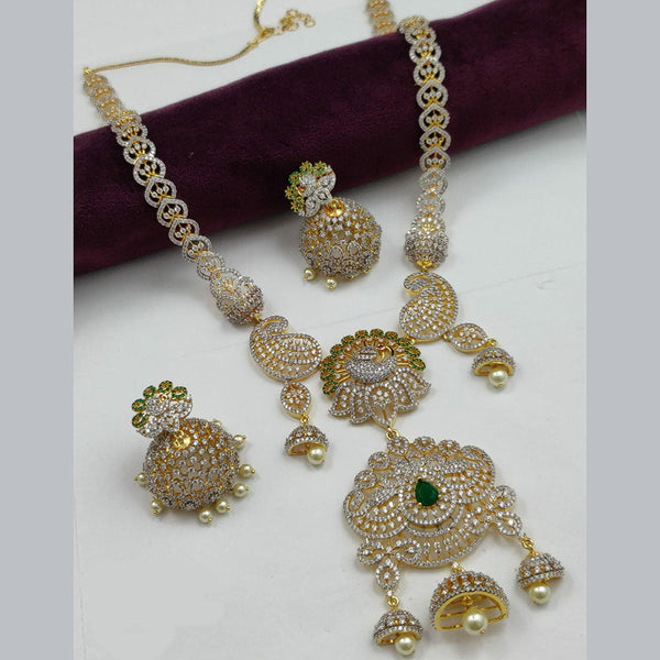 Vivah Creations Gold Plated AD Long Necklace Set