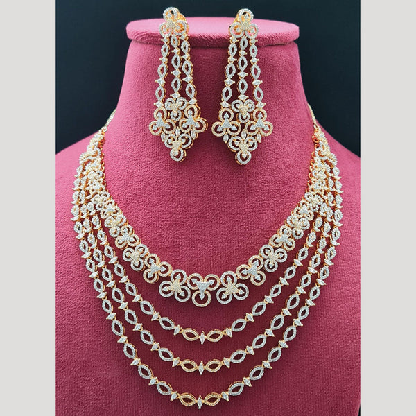 Vivah Creations Gold Plated AD Multi Layer Necklace Set