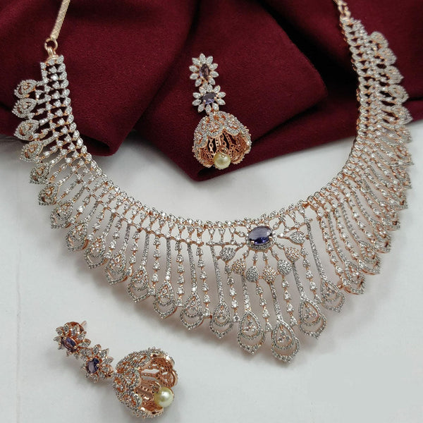 Vivah Creations Rose Gold Plated AD Choker Necklace Set