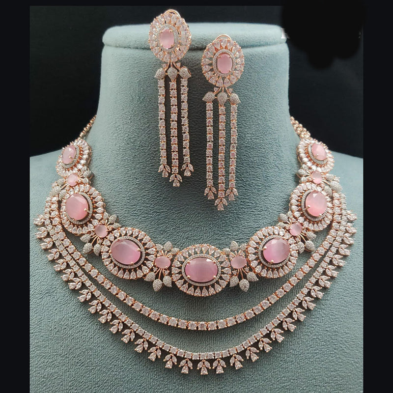 Vivah Creations Rose Gold Plated AD Choker Necklace Set