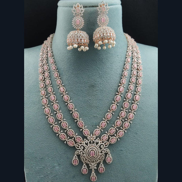 Vivah Creations Rose Gold Plated AD Multi Layer Necklace Set