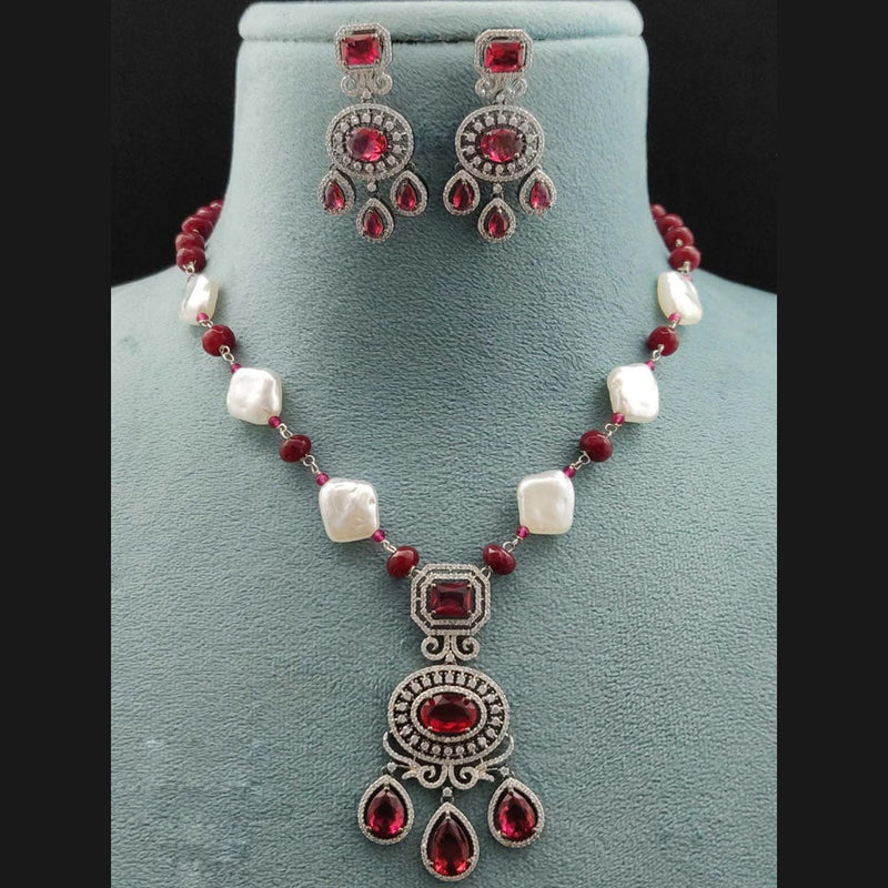 Vivah Creations Silver Plated AD Necklace Set