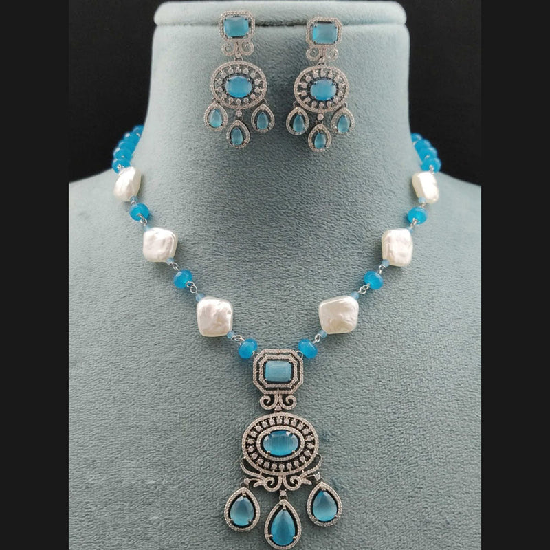 Vivah Creations Silver Plated AD Necklace Set