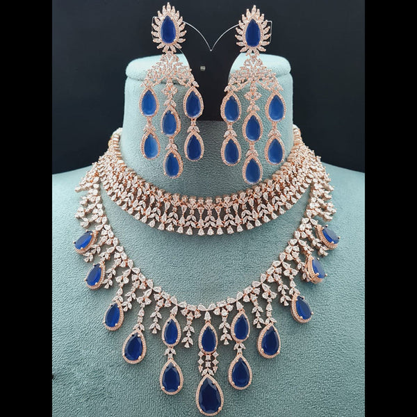 Vivah Creations Rose Gold Plated AD Choker Necklace Set